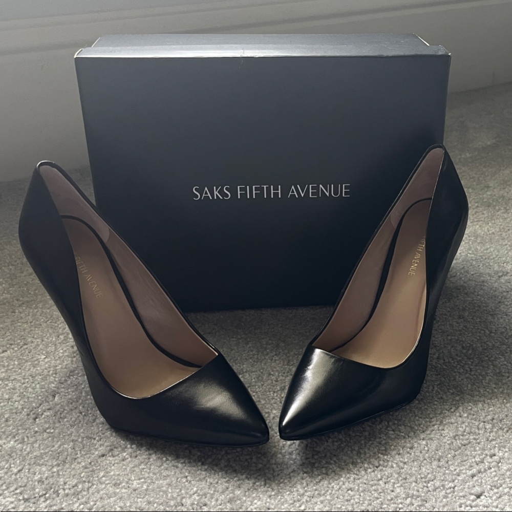 Saks Fifth Avenue Classic Black Leather Heels